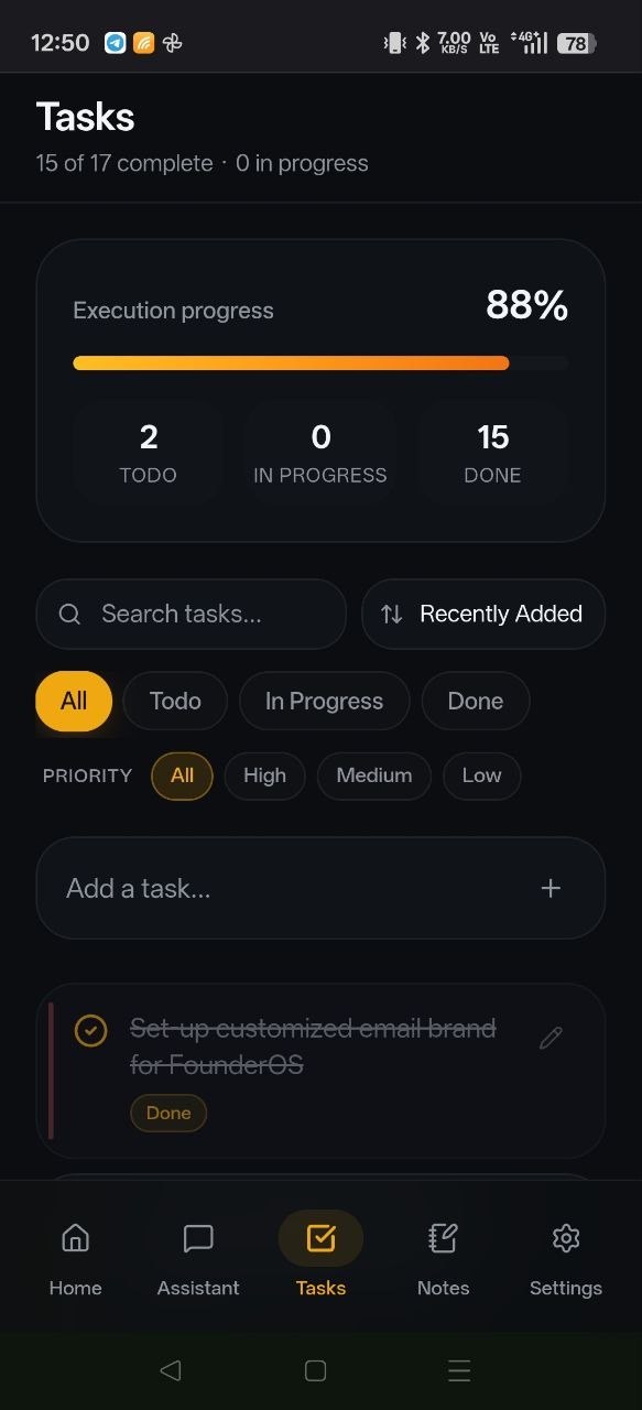 FounderOS Tasks — execution progress